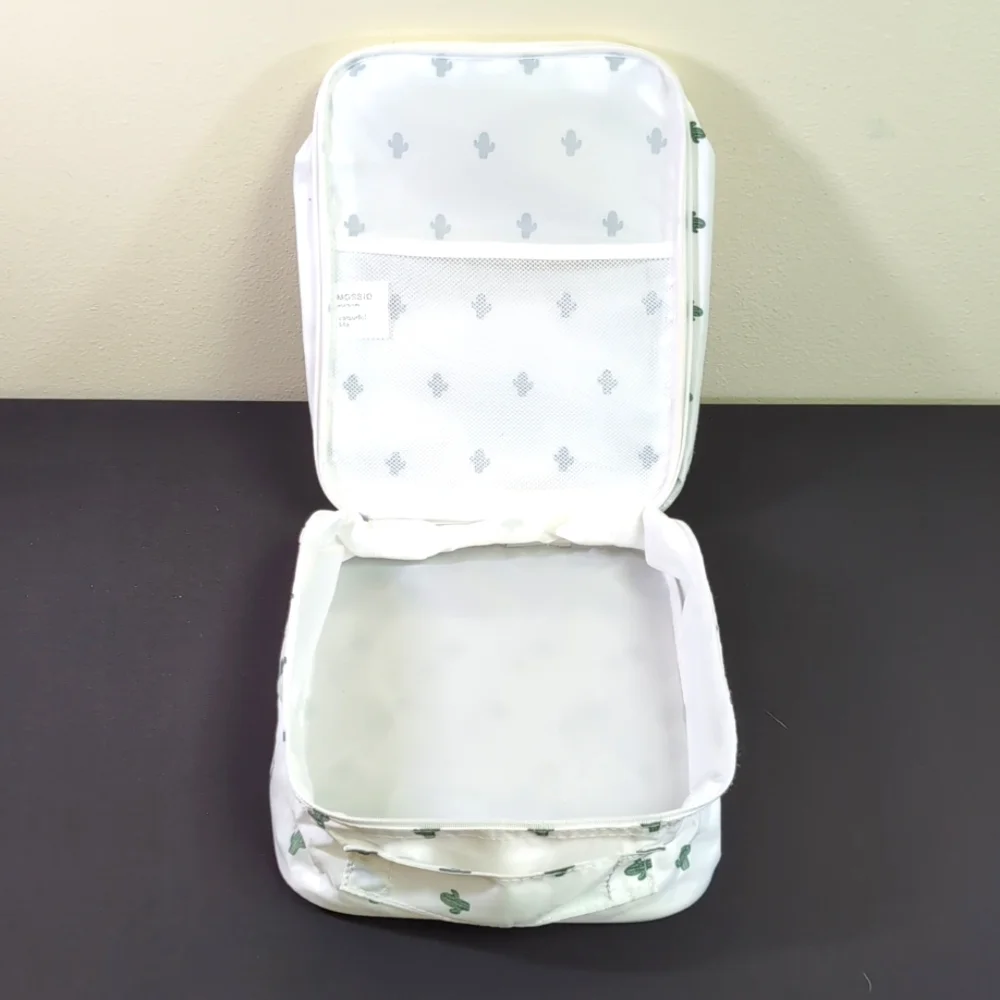 Mossio Travel Shoe Bag 3 Zipper Compartment Storage Packing Cube in White Cactus
